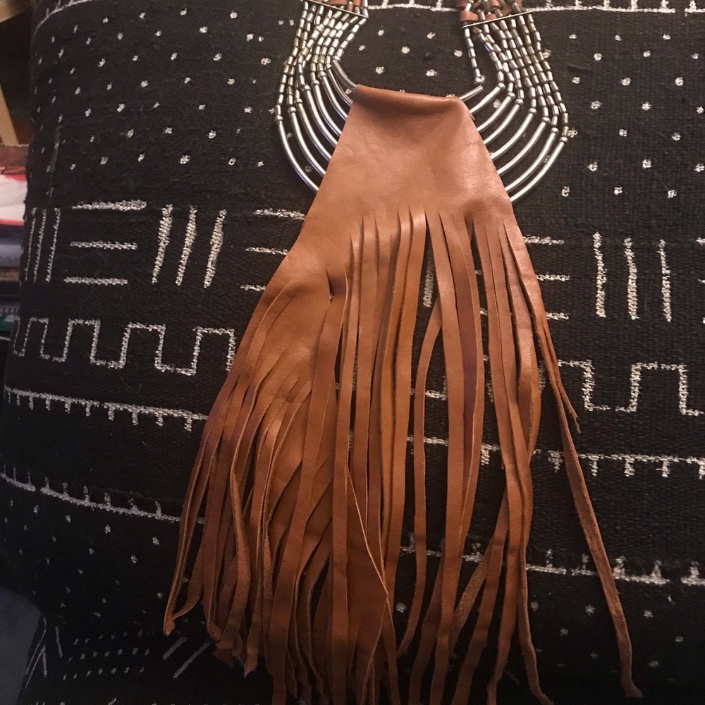 Tan leather statement necklace